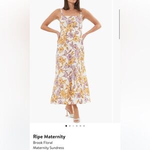 Ripe Maternity White Midi Dress with Yellow & Lavender Floral Print